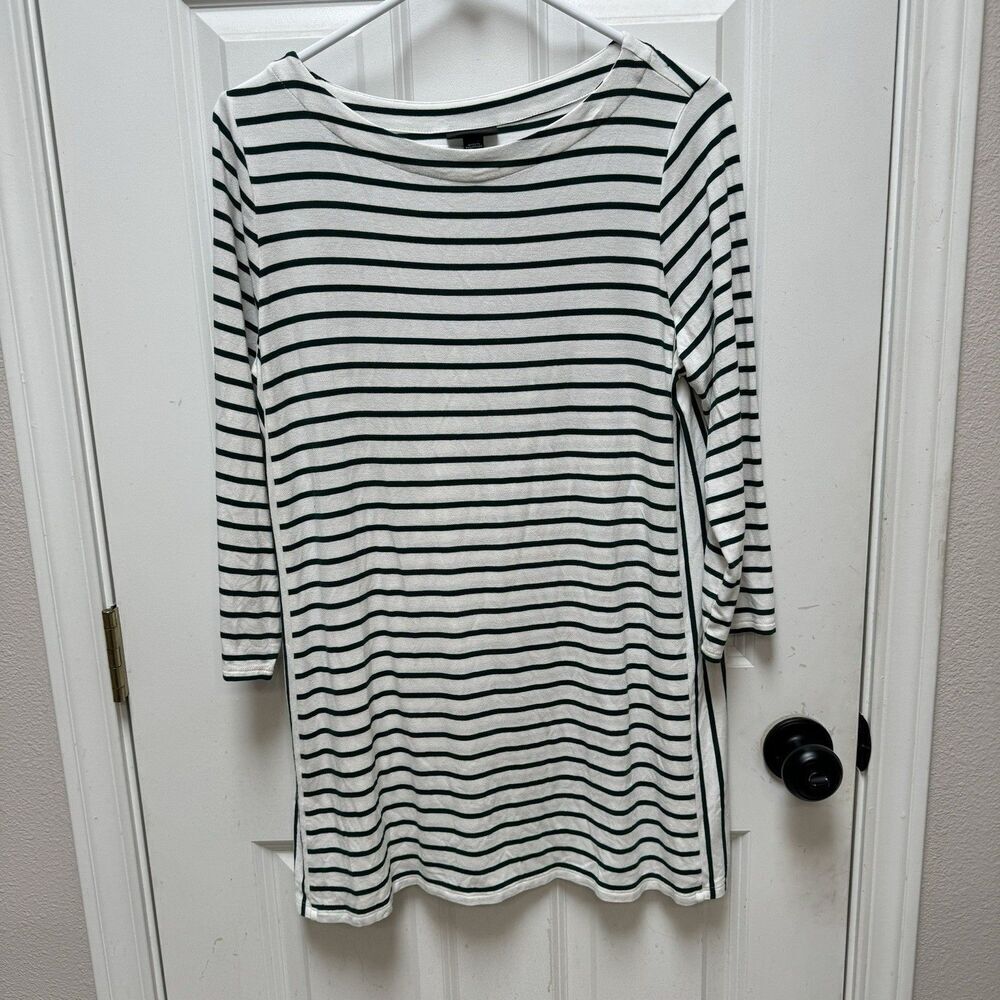 J Jill Wearever Tunic Shirt Top Women’s Medium Green White Stripe